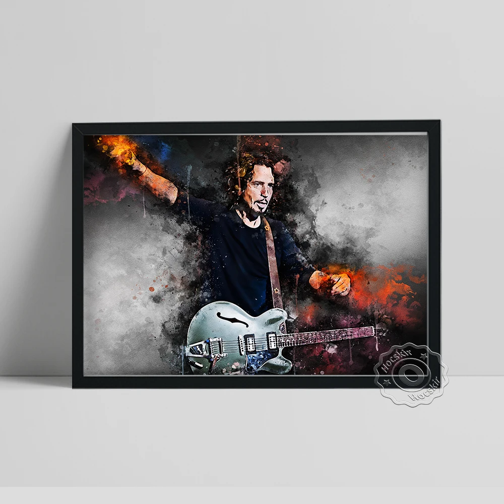 Chris Cornell Lengthways Poster, American Seattle Singer Portrait Art Prints, Vintage Art Guitarist Colored Drawing Home Decor