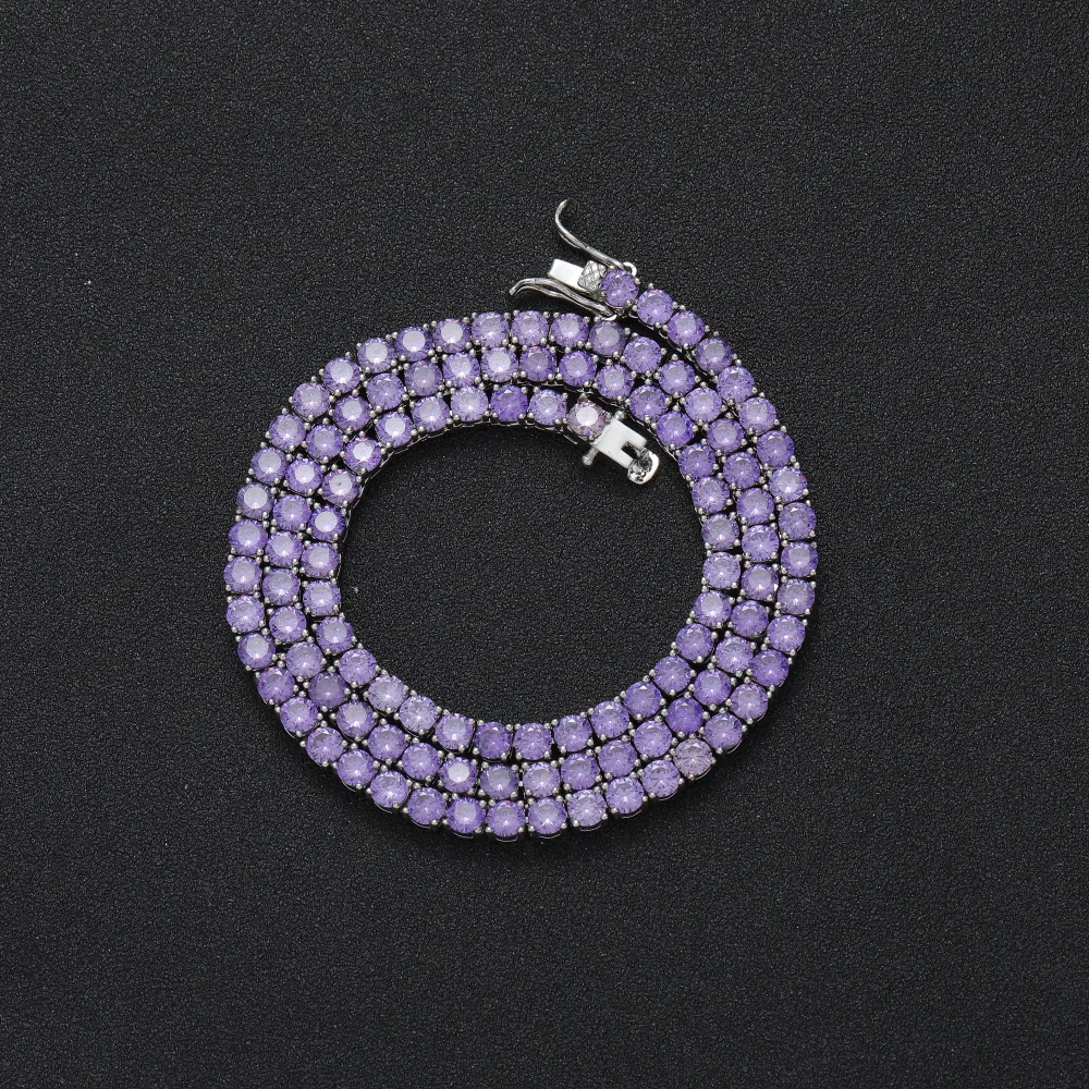 

4mm Purple Iced Out Bling AAA Zircon 1 Row Tennis Chain Necklace Gold Silver Color Men Hip Hop Jewelry Dropshipping