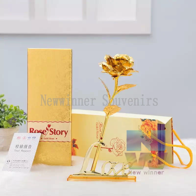 

2PCS 24k Gold Plated Rose With Love Holder Box Gift Valentine's Day Mother's Day Gift Flower Gold Dipped Rose US Drop ship