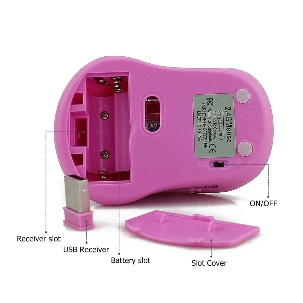 Cute Cat Pink Wireless Computer Mouse Mini Gift Mause 1600DPI PC Mouse 2.4Ghz USB Optical Laptop Mini Mice For Girl Kids Gifts