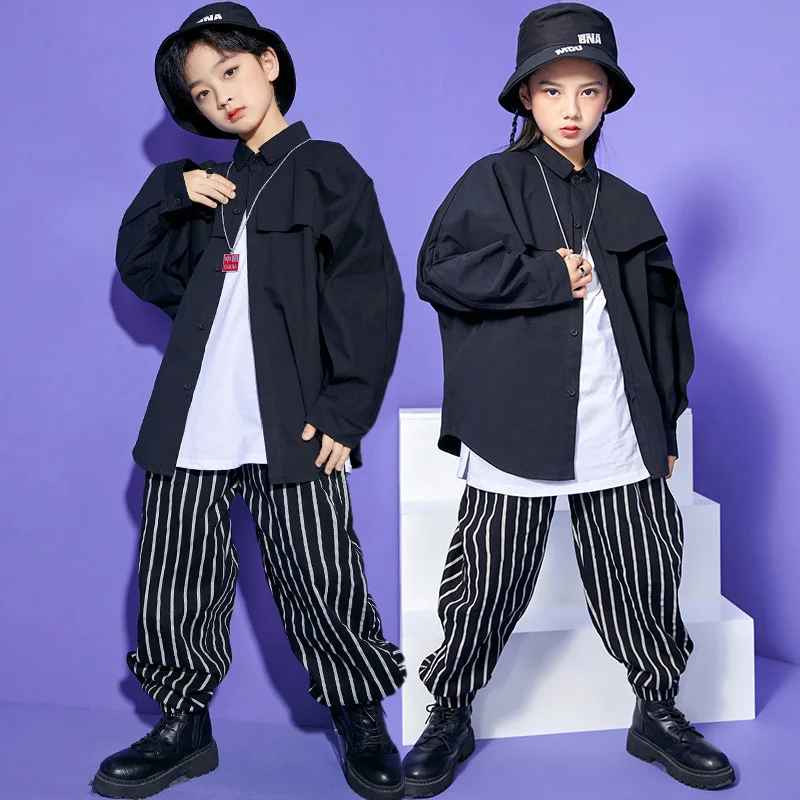 Kid Hip Hop Clothing Black Oversized Shirt Top Stripe Streetwear Jogger Harem Baggy Pants for Girl Boy Dance Costume Clothes