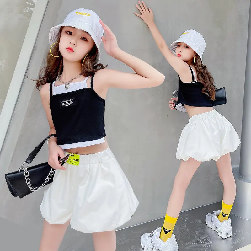 Teenage Girls Fashion Clothing Sets Summer Fake Two Pieces Vest+Shorts 2PCS Children\'s New Arrivals Outfits 5 6 8 10 12 14Years