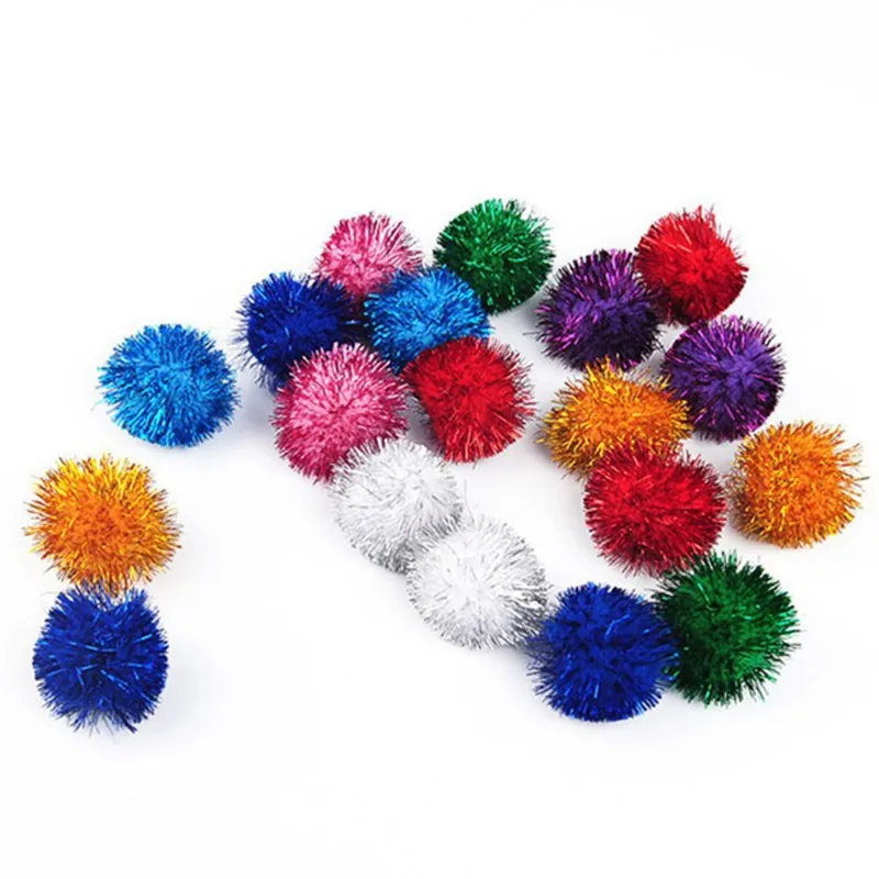 Crinkle Balls Cat Toy Assorted Color Flash Tinsel Pom Poms 10/20/30/50/100PCS A Bag for Home Indoor Kitten Christmas Pet Gifts