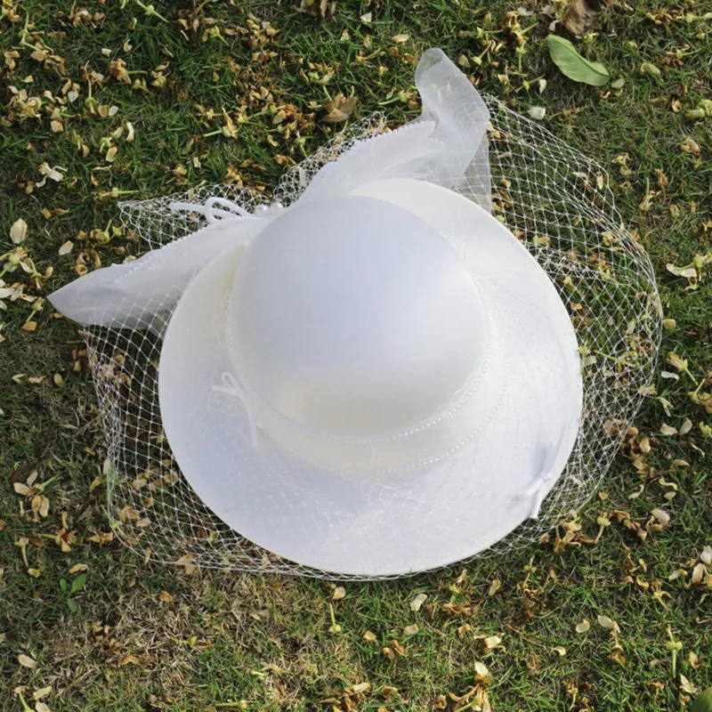 Wit Vrouwen Hoed Bruiloft Kopstuk Voor Bruid Hard Tulle Bow Met Sluier Украшение На Голову Frence Chapeau Mariage Femme