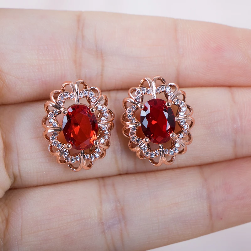 Cellacity Classic oval shape ruby gemstones women earring silver 925 jewelry rose gold color wedding party gift wholesale