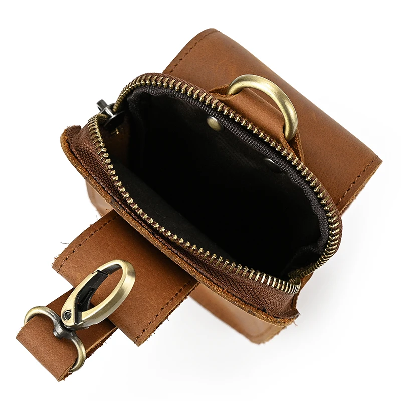 Small Male Bag Genuine Leather Waist Bag Phone Belt Pouch Men\'s Waist Pack With Clip On Pants Leather Waist Bag Mini Phone Bag