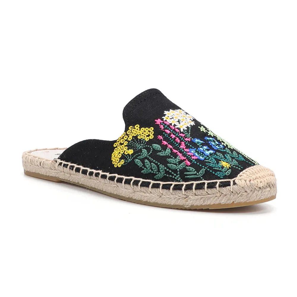 2021 Sale Top Cotton Fabric Rubber Floral Summer Indoor Terlik Mules Pantufa Womens Espadrilles Flat Shoes Slippers For