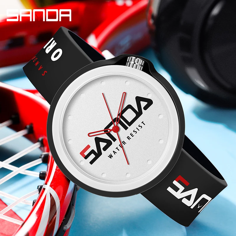 SANDA Product Fashion Brand Ladies Watch Sports Silicone Quartz Cool Waterproof Red White Black Wrist Watch Casual Men Clock