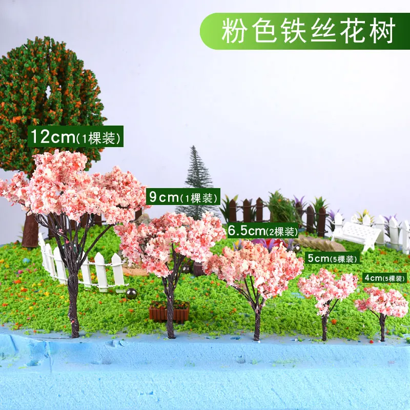 10pcs Miniature Tree Iron Wire+Tree Powder Model Train Railway Building Layout Miniature Garden Landscape Decor Diorama Scenery