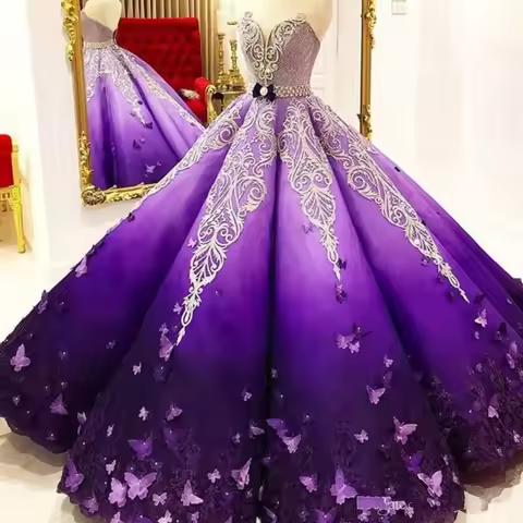 Charro Gradient Purple Quinceanera Dresses 2024 Butterfly Customized vestidos de 15 a&ntilde;os Luxury Evening Dress Prom Gowns
