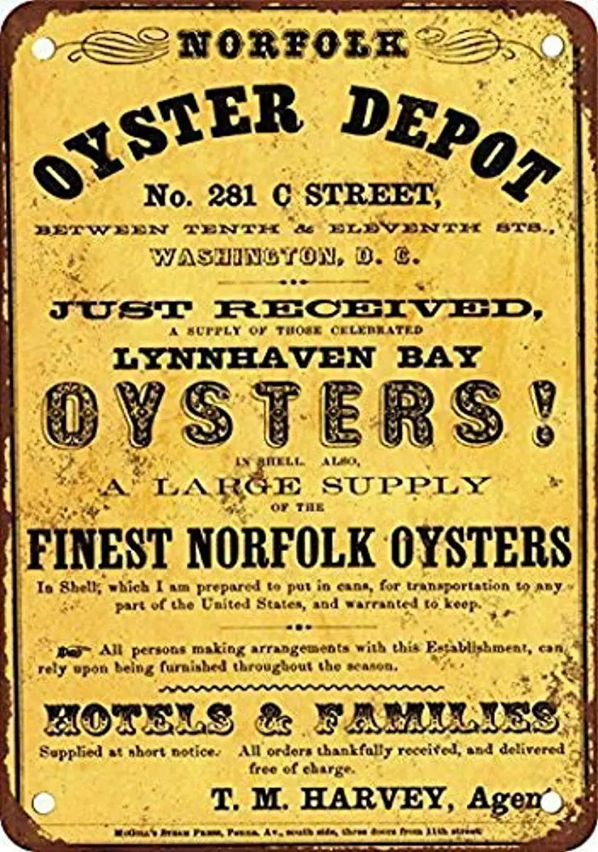 Great  Aluminum Metal Sign Finest Norfolk Oysters Vintage Look 8x12 Inch