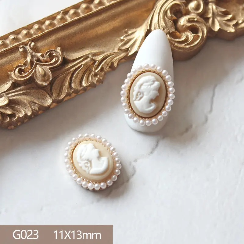 10pcs Baroque Pearls Beauty Avatar 3D Alloy Nail Art Zircon Crystal Metal Manicure Nails Accesorios Supplies Decorations Charms