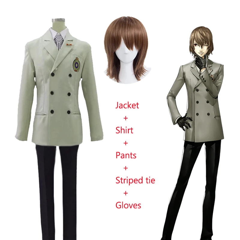 

Persona 5 Goro Akechi Cosplay Suit Set P5 School Uniform Suit Cosplay Costume Anime Outfits Halloween Carnical Wig+Wig cap