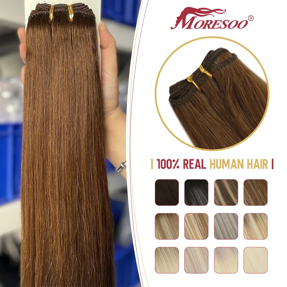 

Moresoo Human Hair Bundles Sew in Natural Straight 100g Remy Brazilian Hair Full Head Thick and Seamless Weave in Natural Hair