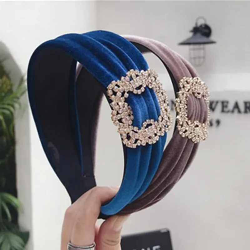 Velvet Crystals Headbands for Women Hair Accessories Solid Luxury Hairband with Crystals Buckle Adults Crystal Head Band