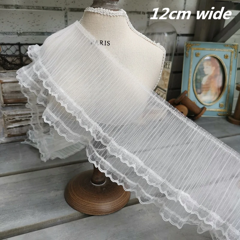 Trendy Double-layer Border Pleated Tulle Lace Fabric DIY Collar Sleeves Wedding Dress Sewing Decoration Skirt Ruffle Accessories