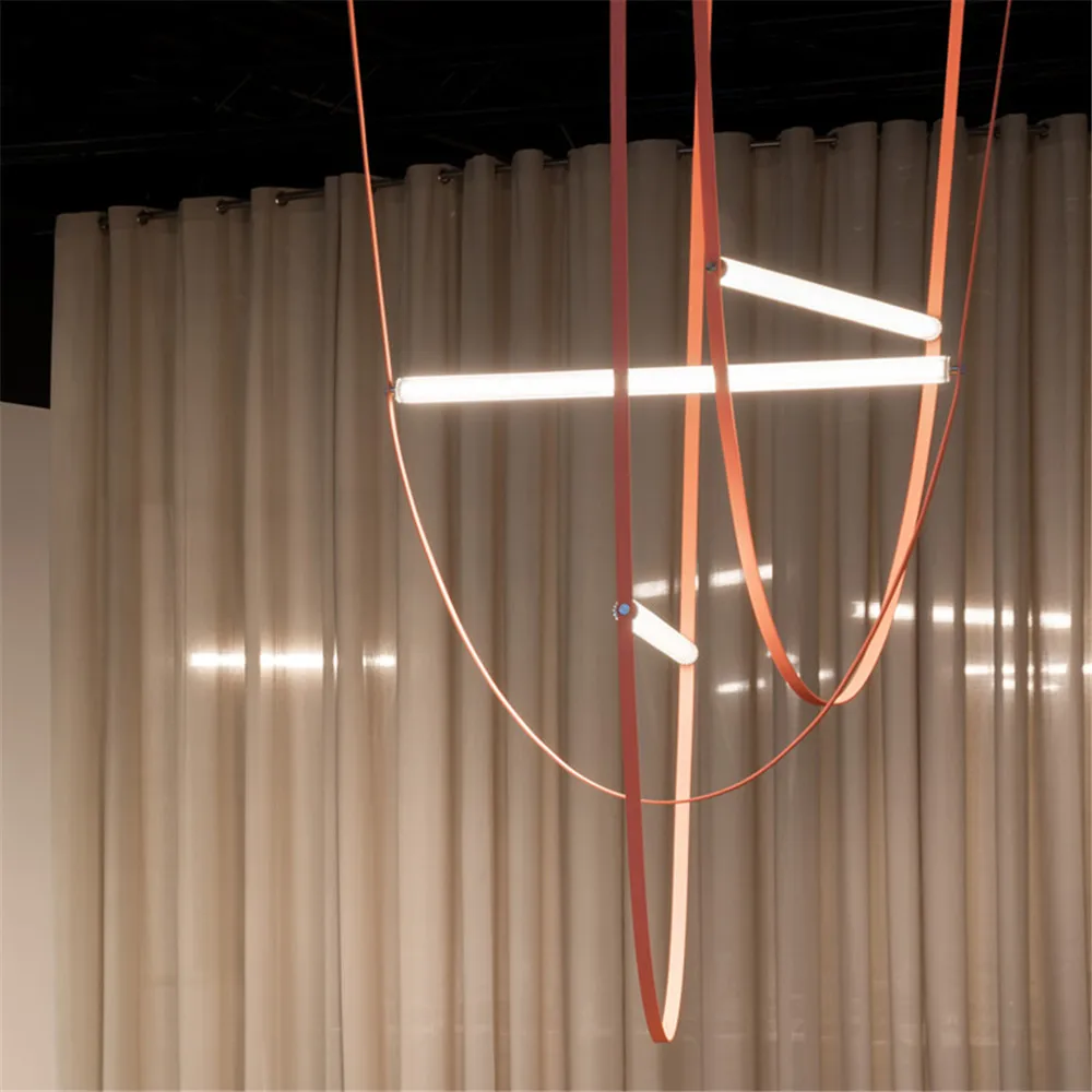 Lámpara de cuero con cable, iluminación colgante de campana, cuerda de suspensión, lustre, escalera, diseñador italiano