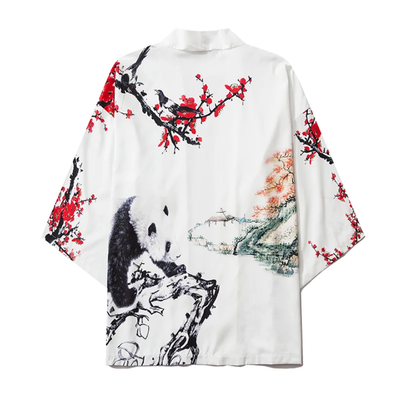 

Japanese Harajuku Streetwear Kawaii Panda Tradition Fashion Yukata Flowers Print Kimono Shirt Casual Women Cardigan Beach Top