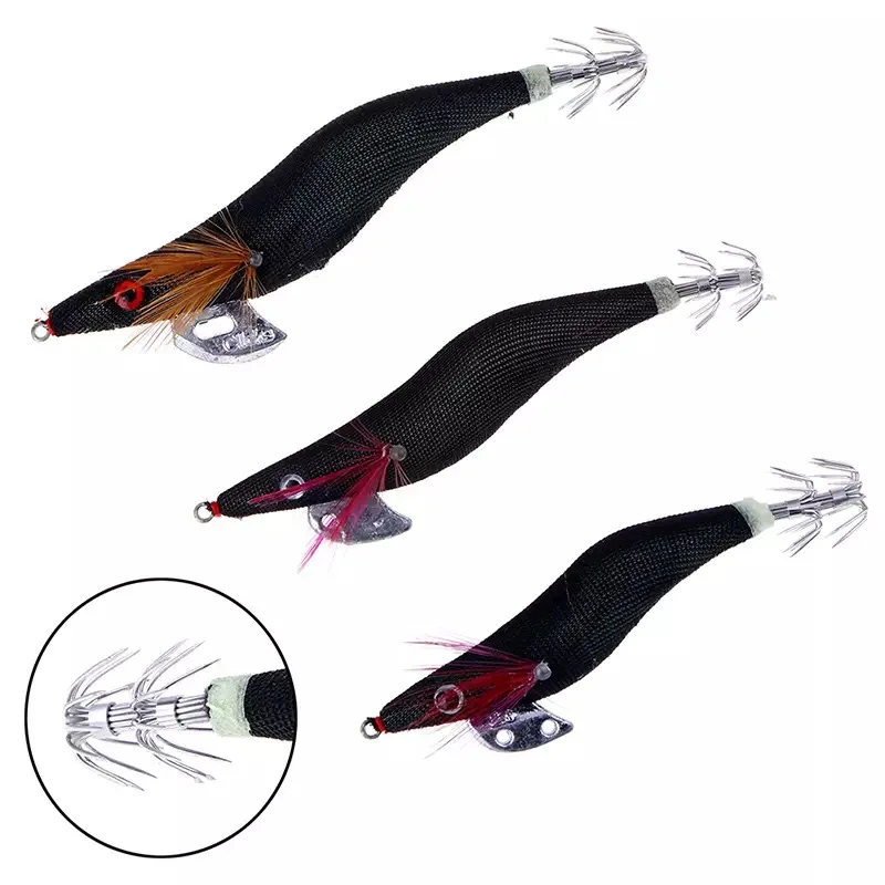 

1Pcs Artificial Wood Shrimp Lure Black Quid Jig Hooks 2.5# 3.0# 3.5# Rattle Luminous Octopus Cuttlefish Pesca Fishing Tackle