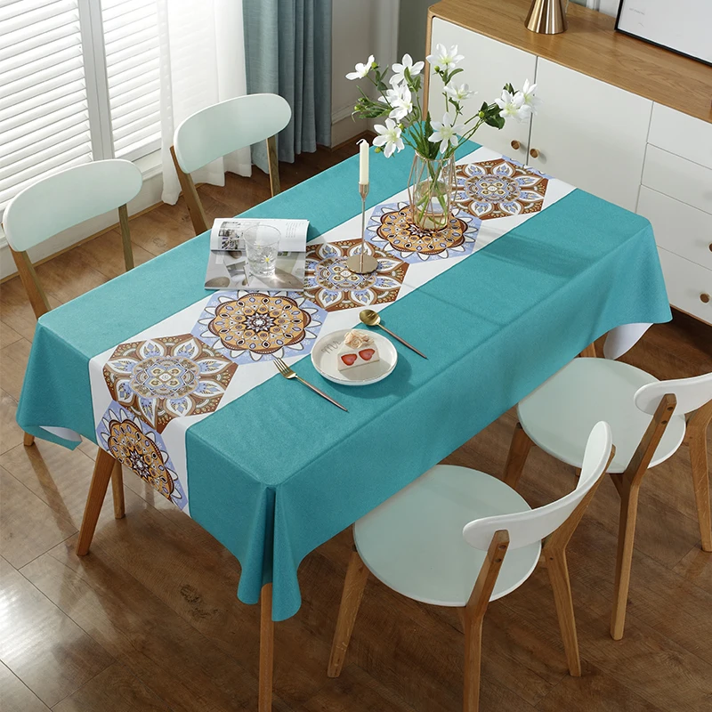 

Nordic Style Waterproof Tablecloth Rectangular Mandala Print Thickened Washable Party Home Table Cloth