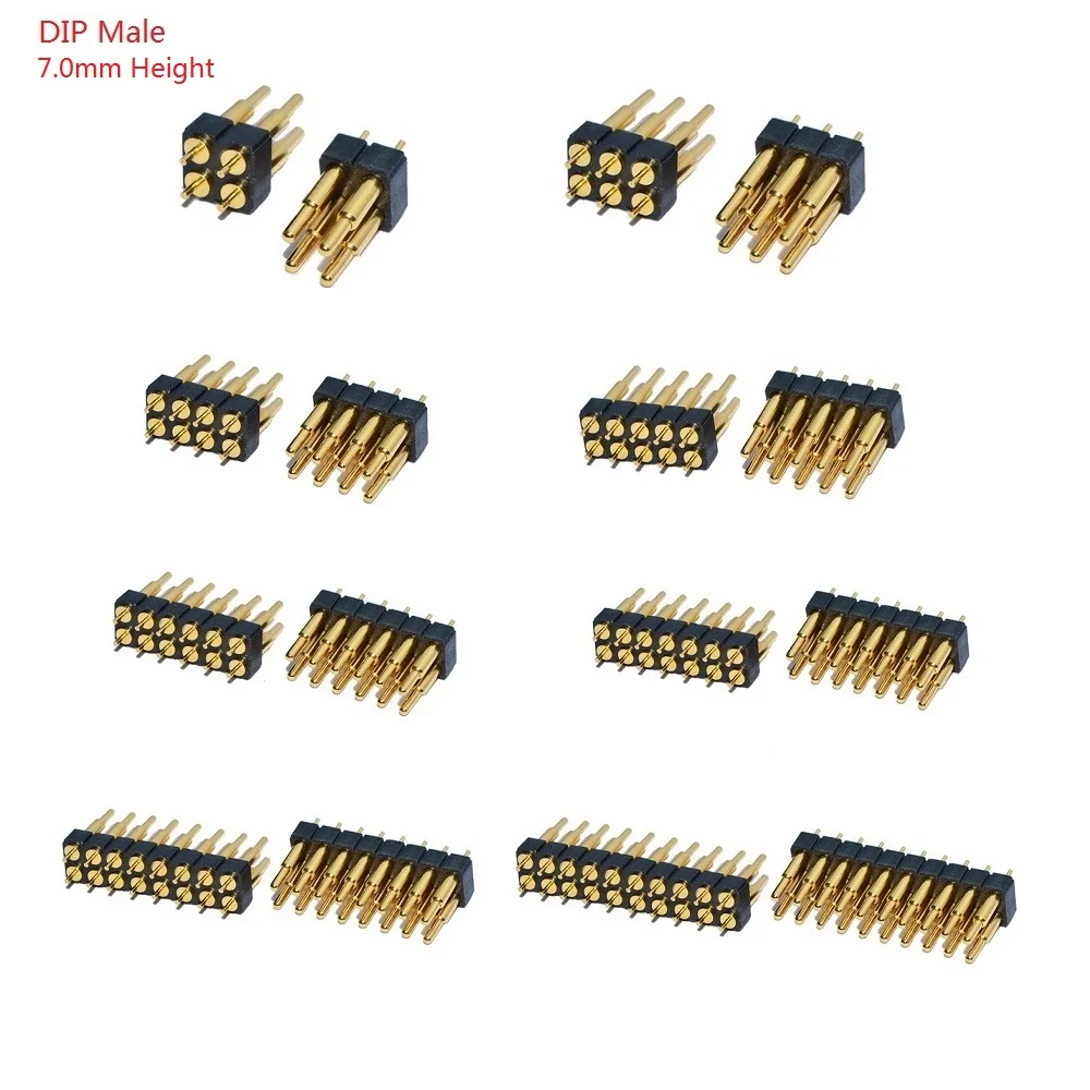 2 Pcs Spring Loaded Pogo Pin Connector 4 6 8 10 12 14 16 20 Position Dual Row 4-20.5mm Surface Mount DIP SMD Pad Pitch 2.54mm