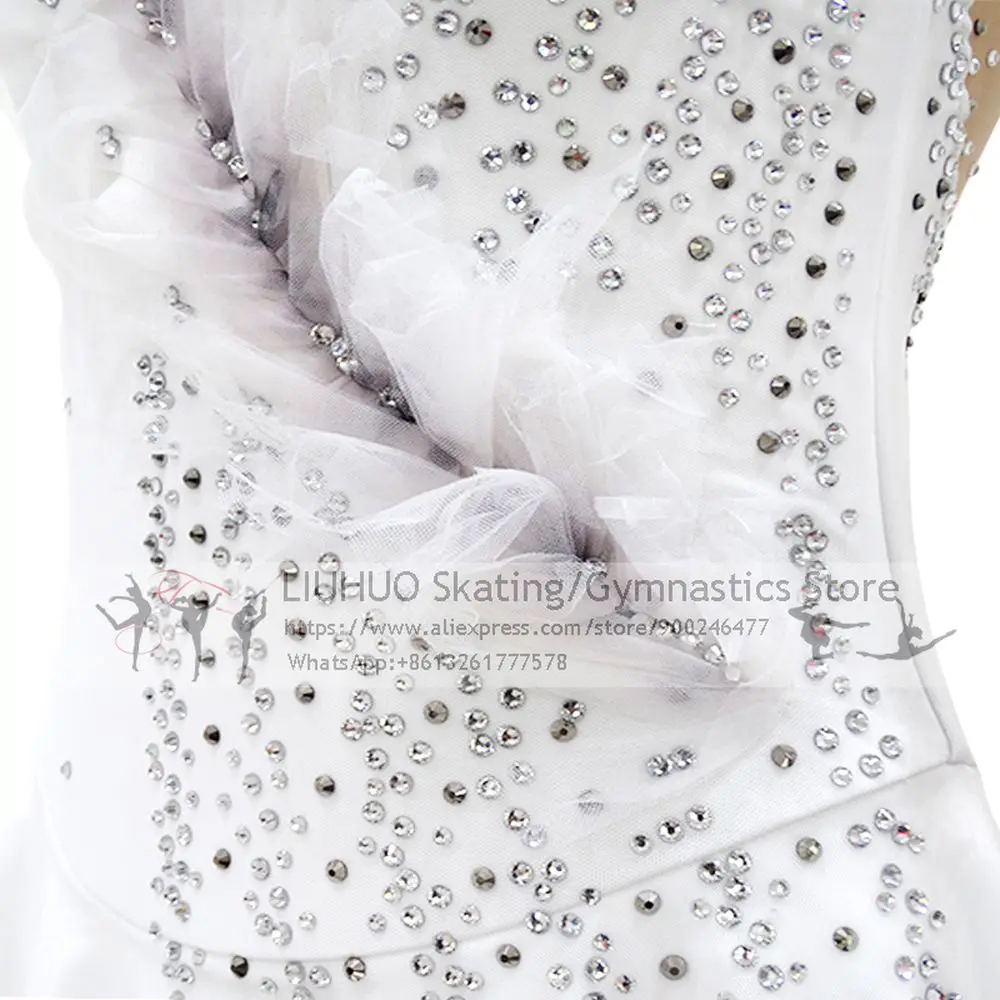 Ice Skating Dress Girls White Flower Spandex Elastane High Elasticity Competition Skating Wear Handmade Jeweled Rhin