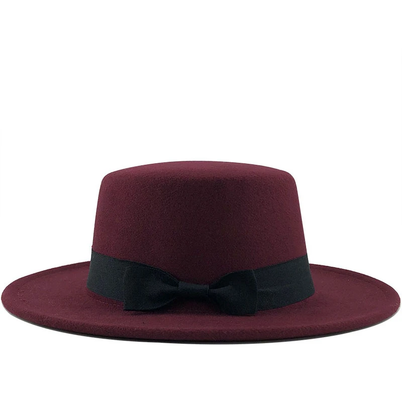 New Classic Solid Color Felt Fedoras Hat for Men Women artificial wool Blend Jazz Cap Wide Brim Simple Church Derby Flat Top Hat