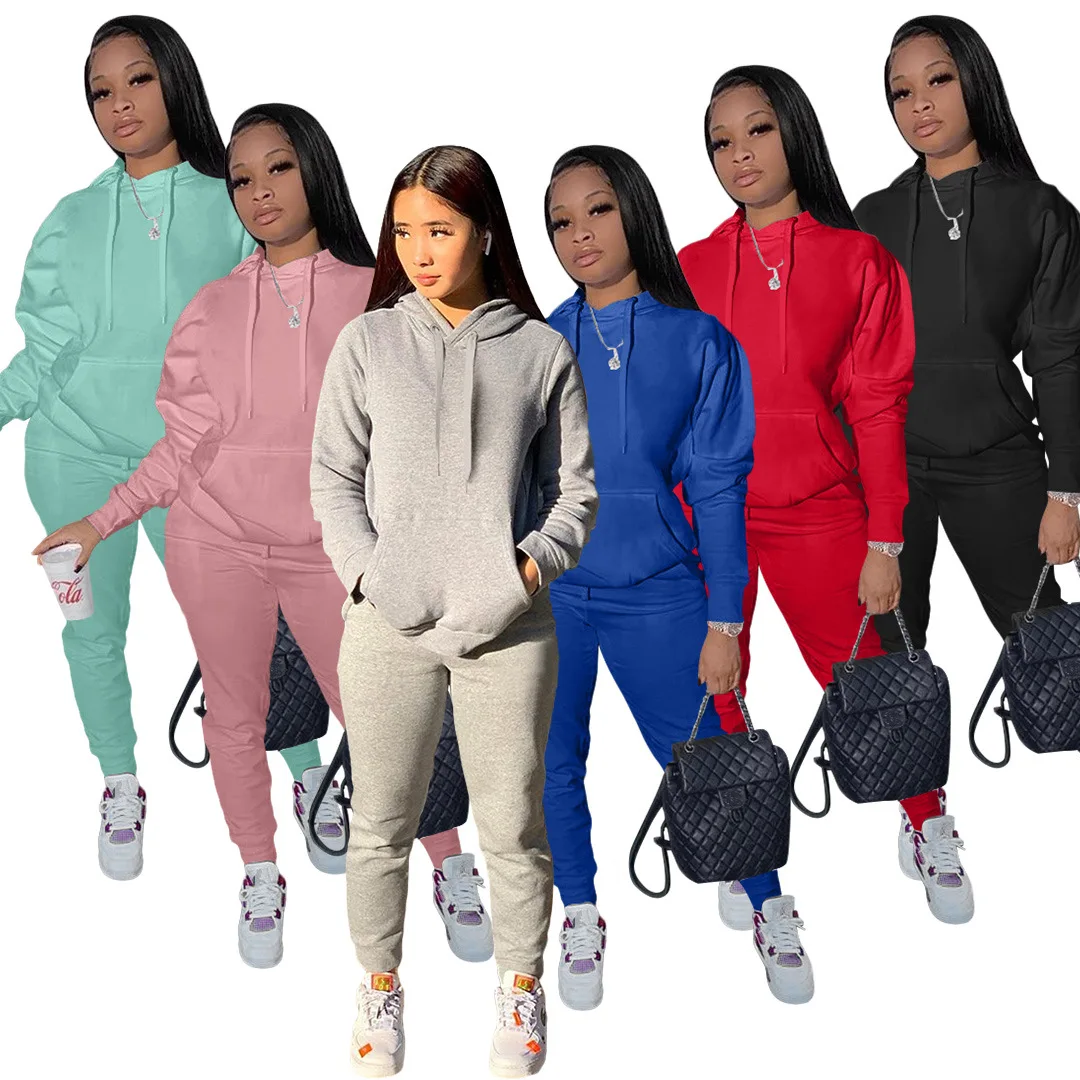 

2022 Hoodies Sport Two Piece Set Women Fall Winter Tracksuit Solid Sweatshirts+Pants Casual Streetwear Women Sweat Suits