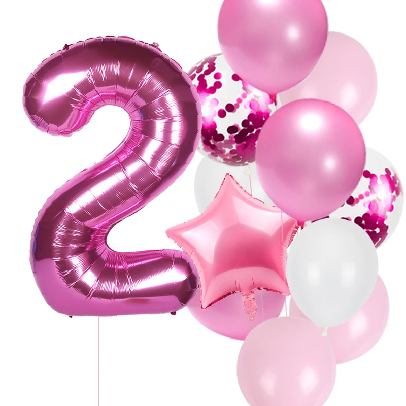 Juego de globos de látex para niños, Set de 12 unids/set de decoración para fiestas de cumpleaños de 1 año, de color rosa, azul, rosa y dorado