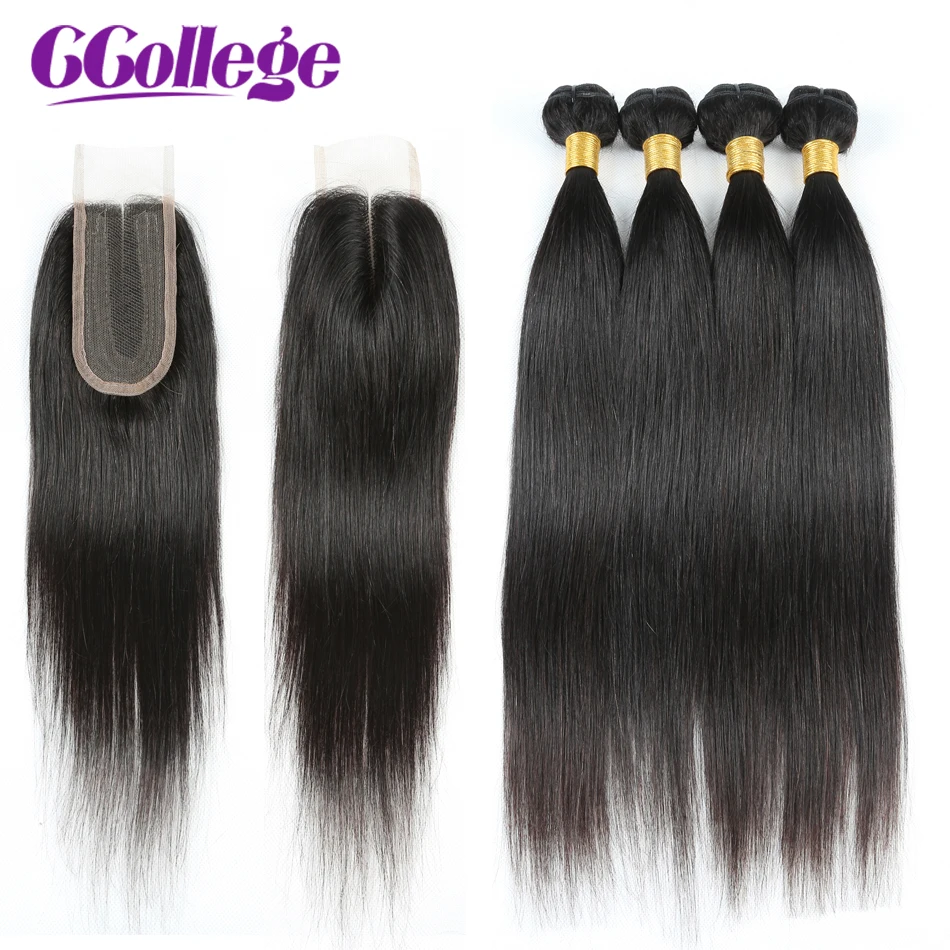 50 gram Straight Bundles With Closure Brazilian Hair Weave 4/6 Bundles Remy Human Hair Extension T2x4 Lace Closure With Bundles