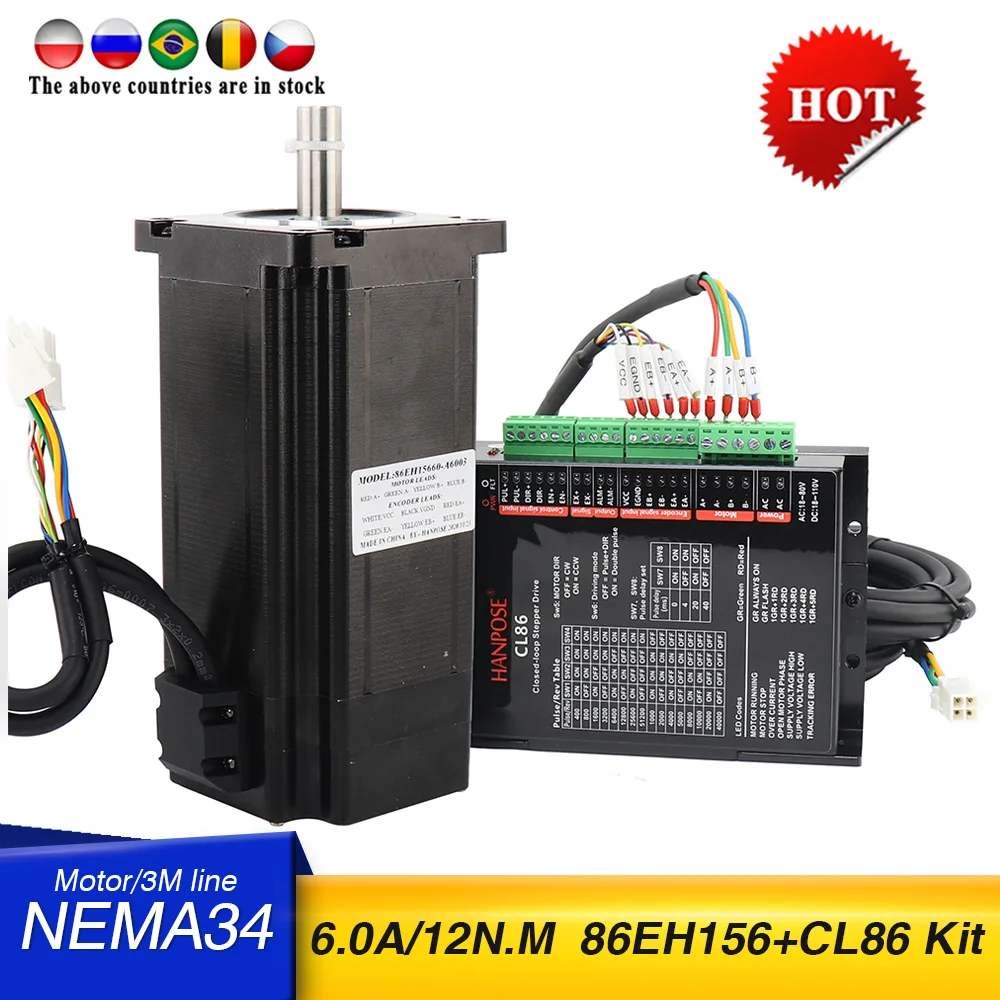 NEMA34 Step-servo motor 86EH156A6003 6.0A 12N.m 156MM Closed Loop Servo motor+CL86 Drive For CNC 3D Printer Monitor Equipment