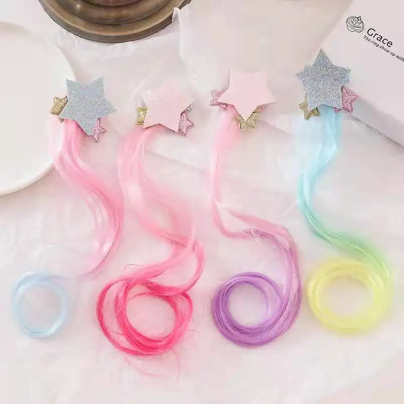 8PCS/lot Children's braided five-pointed star hairpin wig headdress girl color wig piece top clip wig braid headgear wholesale