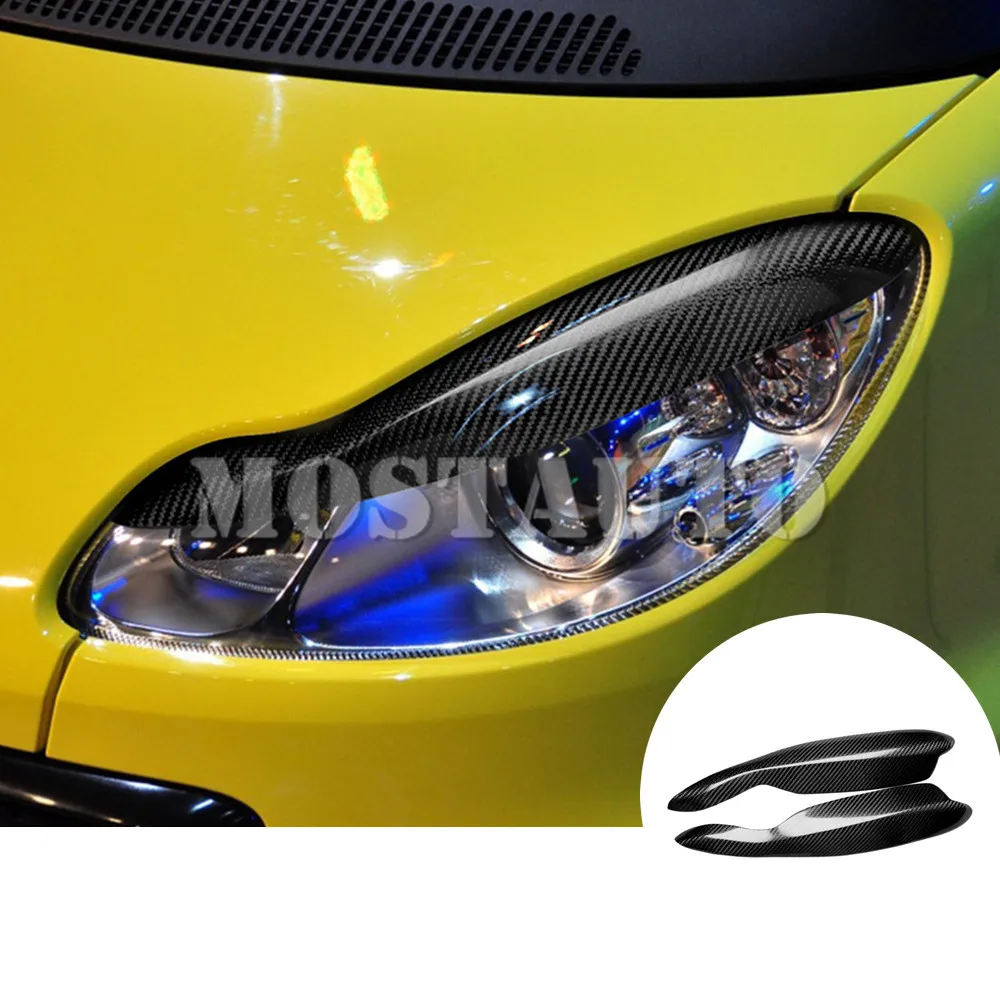 

For Smart Fortwo W451 Real Carbon Fiber Exterior Headlight Eyebrow Eyelid Cover Trim 2007-2014 2pcs Car Accessories