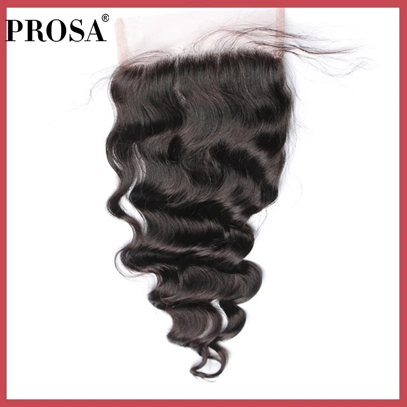 4x4 Lace Closure Brazilian Hair Loose Wave Pre Plucked Human Hair Closures With Baby Hair Bleached Knots Remy Prosa