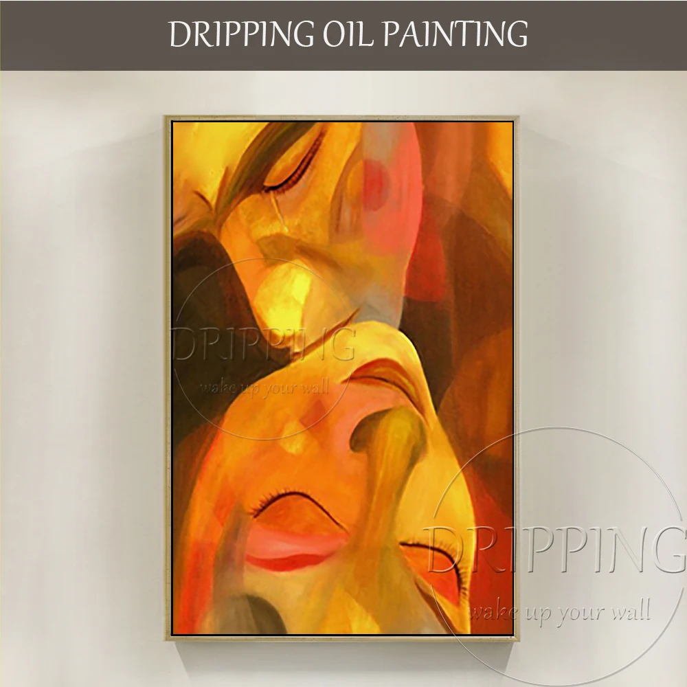 Hand-painted High Quality Abstract Modern Portraits Kiss Oil Painting on Canvas Sexy Man and Woman Oil Painting for Wall Decor