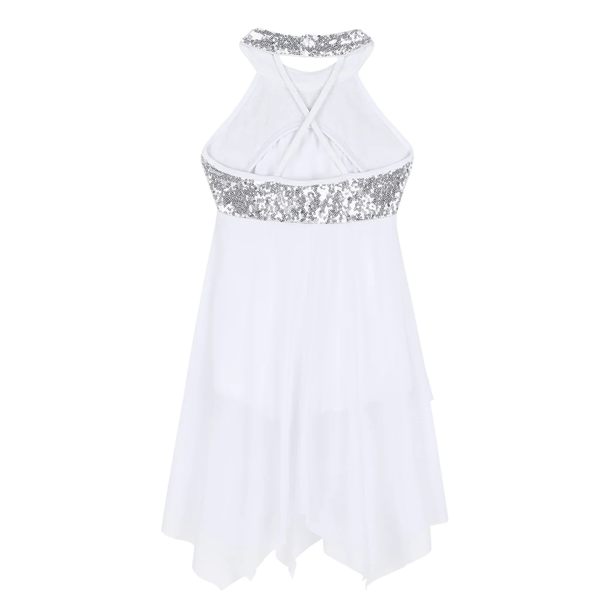 Vestido de dança com lantejoulas infantil, collant para meninas, vestido Halter, Criss Cross Back, salão de baile moderno contemporâneo, balé e dança solo