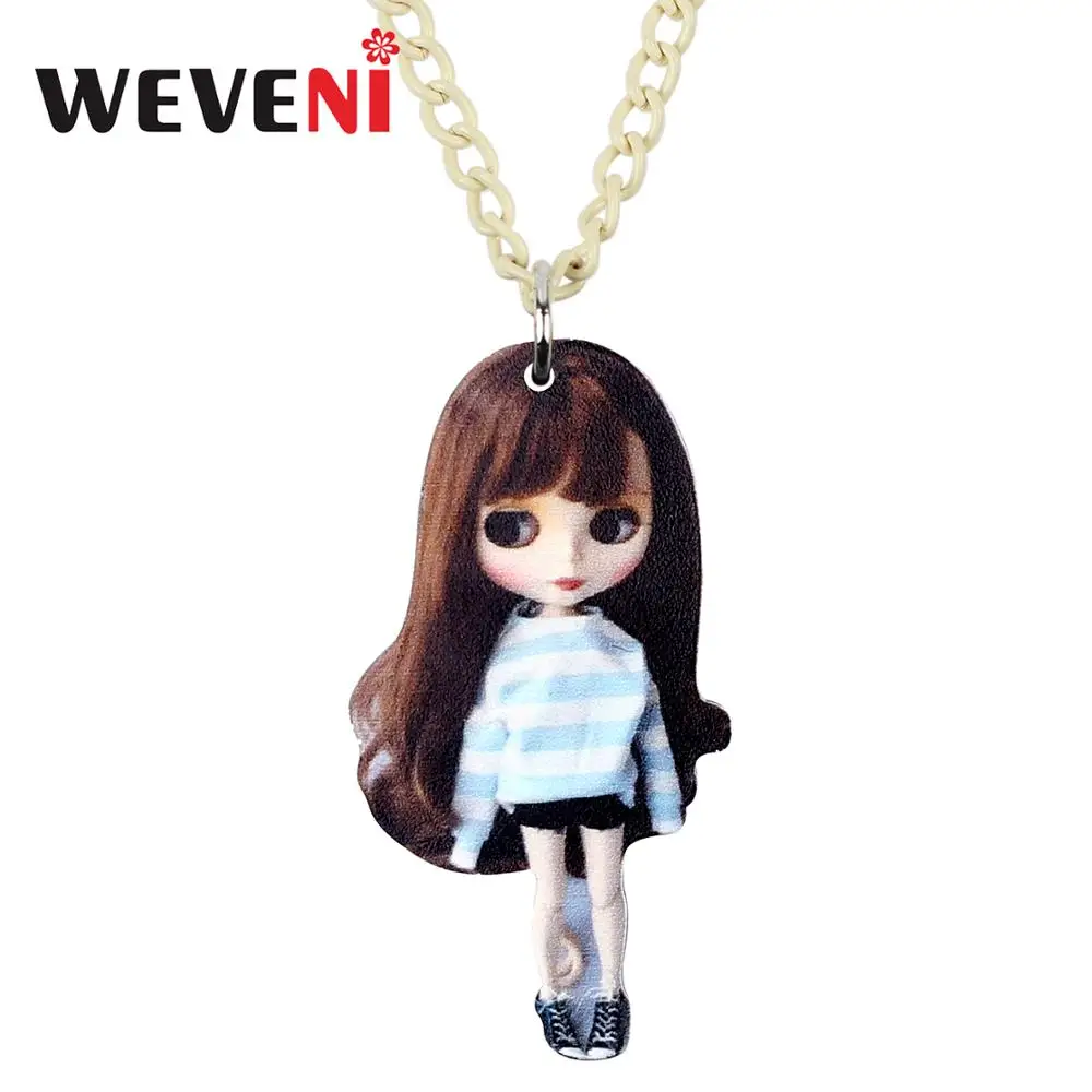 WEVENI Acrylic Sweet Long Hair Girl Doll Necklace Pendant Choker Party Jewelry 2019 New Design Girls Teens Festival Charms Gifts