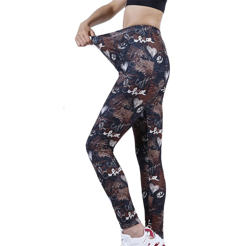 CHSDCSI – Leggings de Fitness taille haute avec lettres café imprimées pour femmes, vêtements d'entraînement Push-Up, pantalons tricotés, longueur cheville