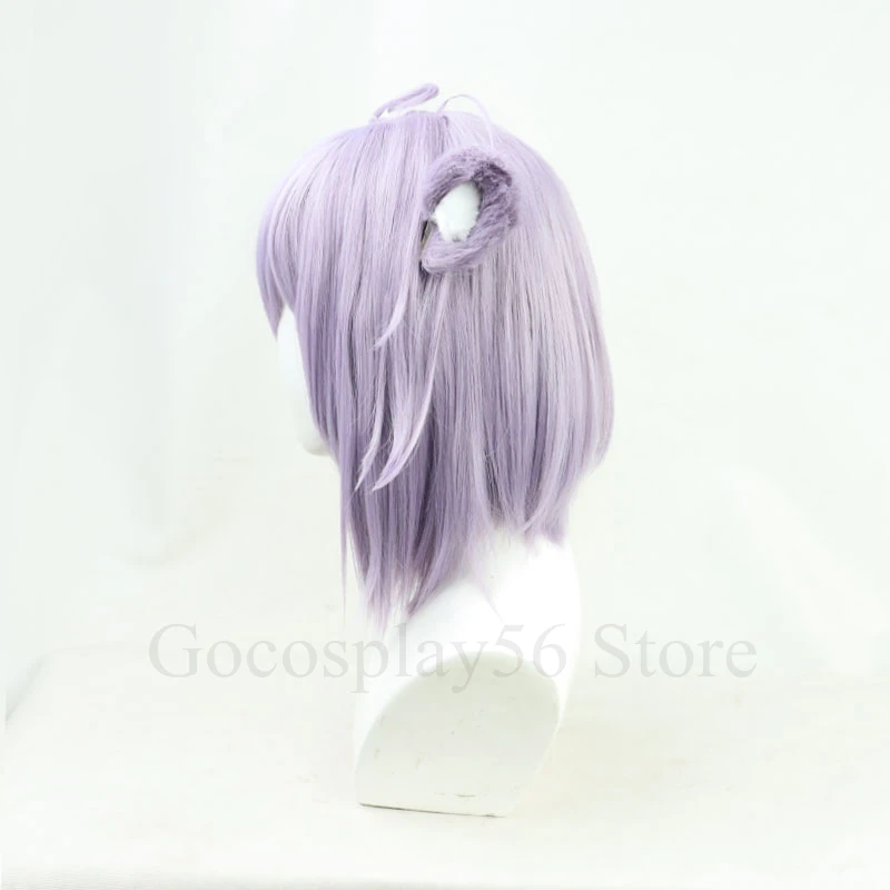 VTuber Nekomata Okayu Wig Ears Hololive Gamers Lilac Straight Tail Short Girls Cosplay Synthetic Hair Holo no Graffiti Role Play