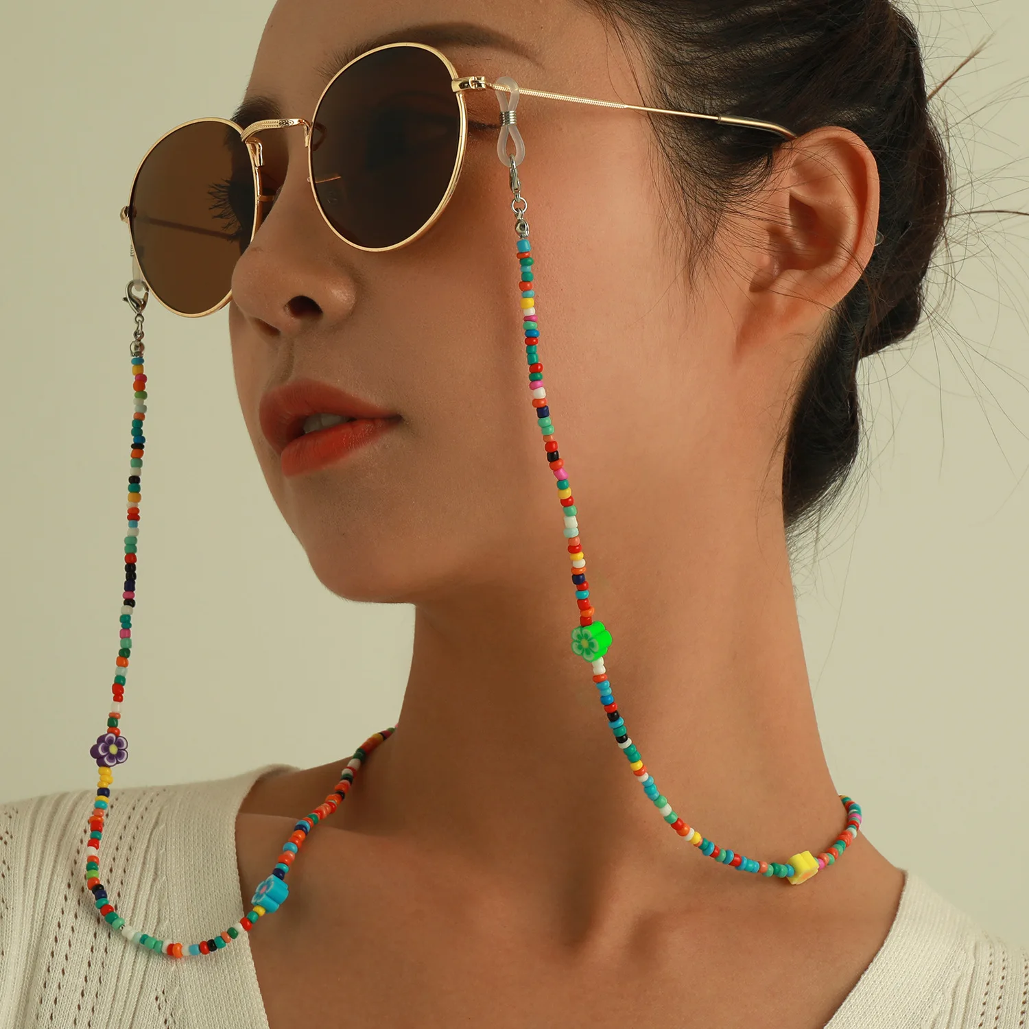 Fashion Colorful Beads Eyeglasses Chain Face Mask Lanyard Holder Anti-Lost Boho Sunglass Spectacle Holder Neck Cord Jewelry Gift