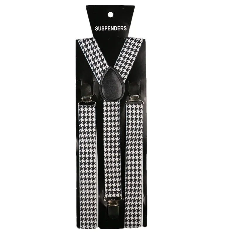 FOXMOTHER 2.5cm Wide Male Suspenders Men Black Houndstooth Women Braces