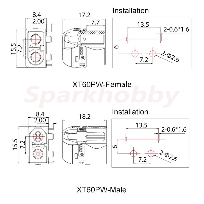 10PCS AMASS XT60PW plug connector Horizontal model Lipo battery Male Female connector PCB board plug For RC Battery Quadcopter