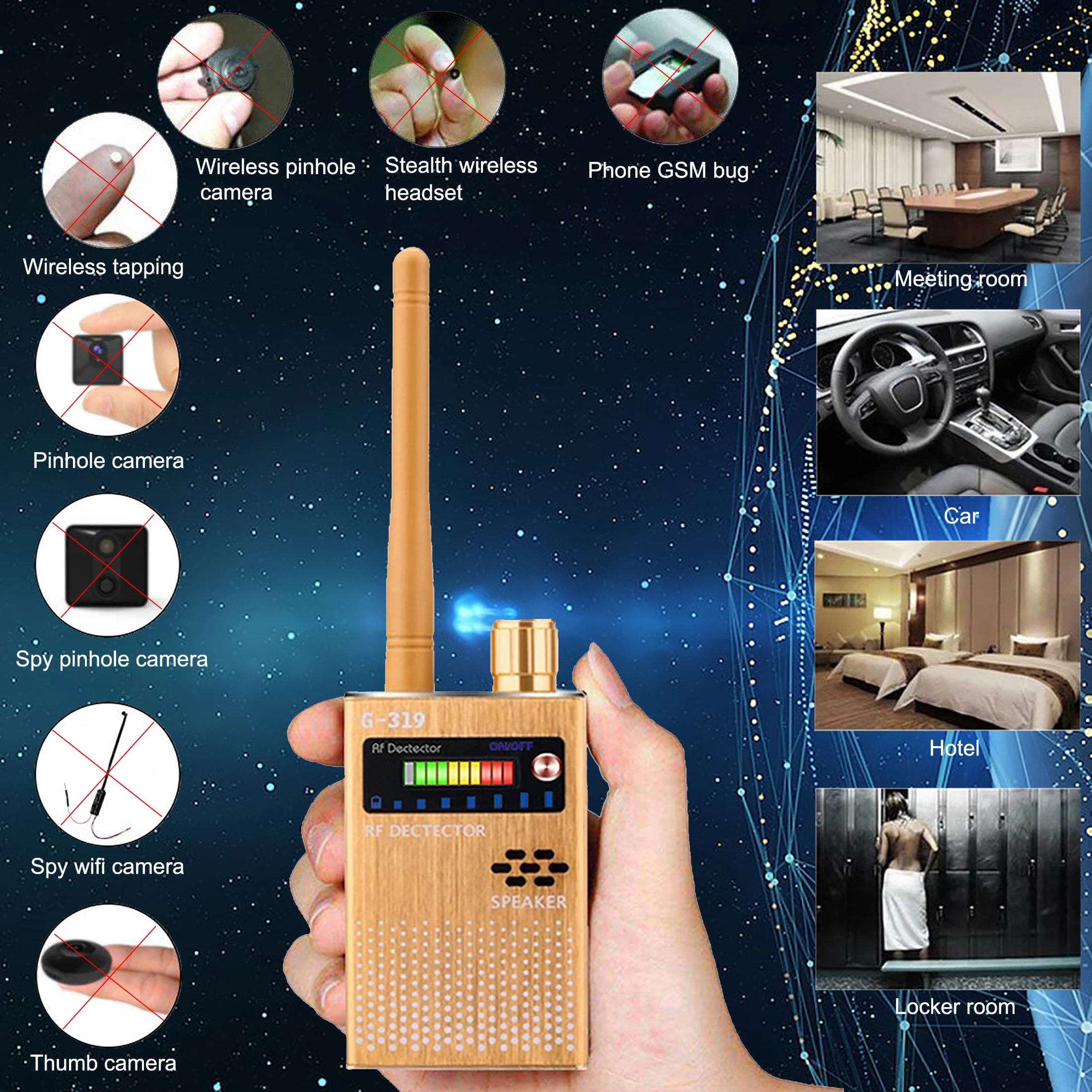 Anti-Spy RF Signal Detector Wireless Hidden Camera Detection Bug GPS Tracker Lens Finder GSM Listening Devices Scanner 1MHz-8GHz
