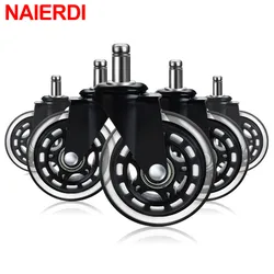 NAIERDI 5PCS Swivel Rubber Caster Wheels 3 Inch Office Chair Caster Wheels Replacement 60KG Soft Safe Rollerblade Style Caster