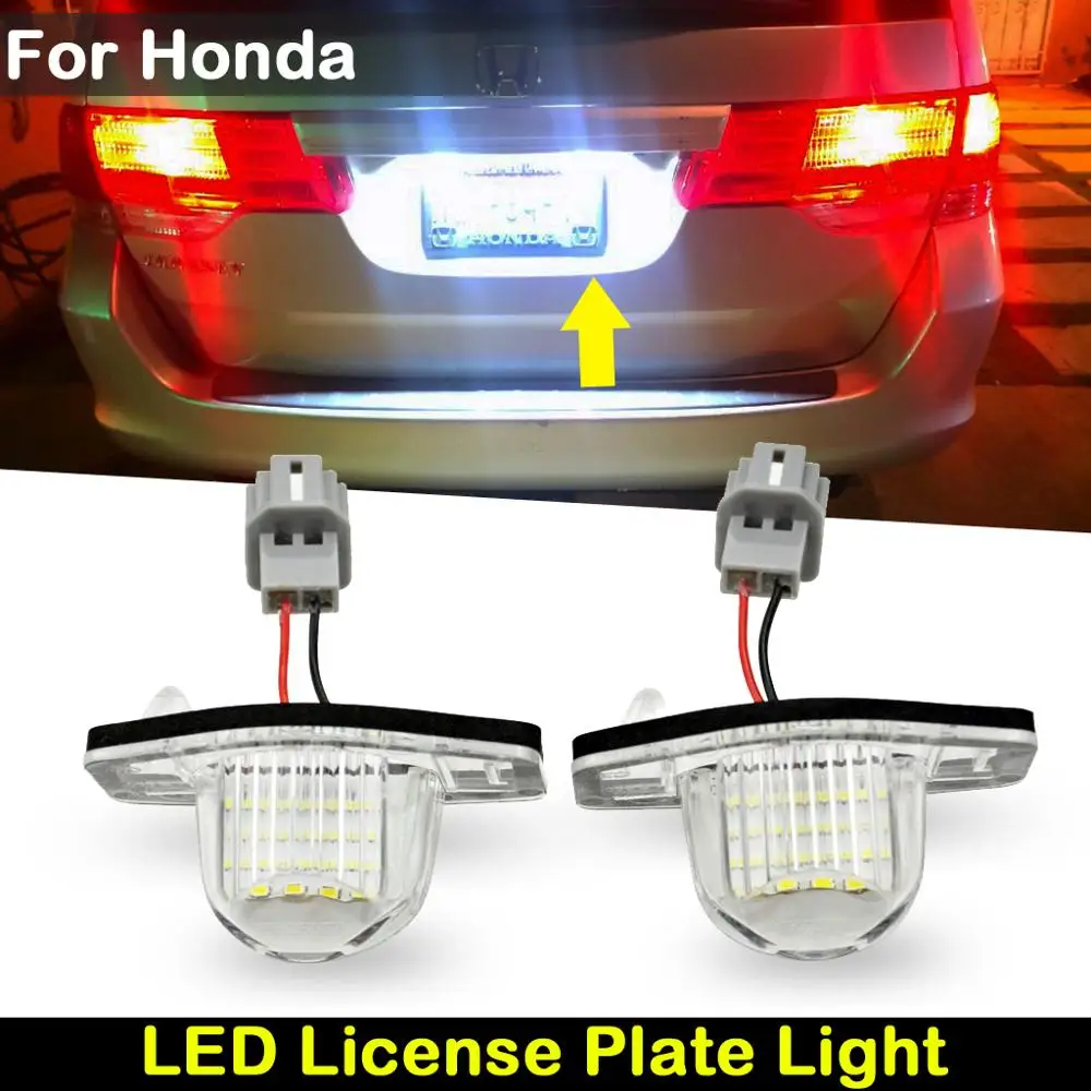 For Honda Crosstour Odyssey CR-V FR-V HR-V Insight Stream Jazz Logo  Car Rear White LED License Plate Light Number Plate Lamp