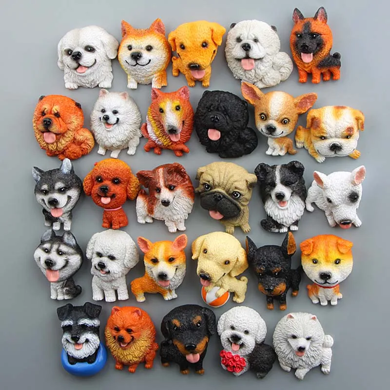 Cute Bulldog Siberian Husky Pug Chihuahua Dog Toys Resin Kawai Zakka Puppy Model Figures Fridge Magnet Stickers Home Decor