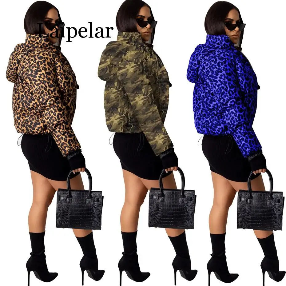 Camo Leopard Print Winter Jacket Women Fall Clothing Sexy Warm Bubble Coat  Outwear Thick Parka Puffer