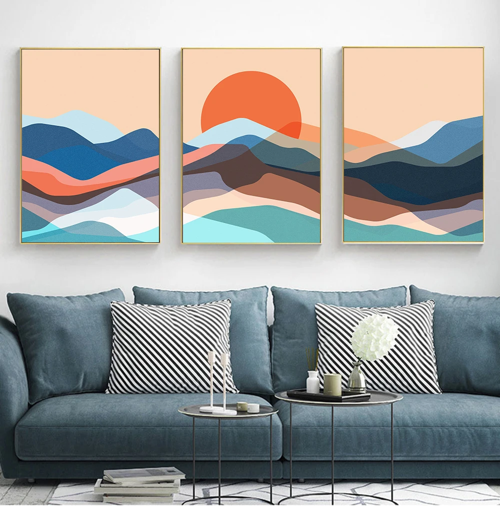 

Ocean Sunset 3pc Wall Art Poster Abstract Landscape Colorful Sea Waves Canvas Painting Print Picture for Living Room Home Decor