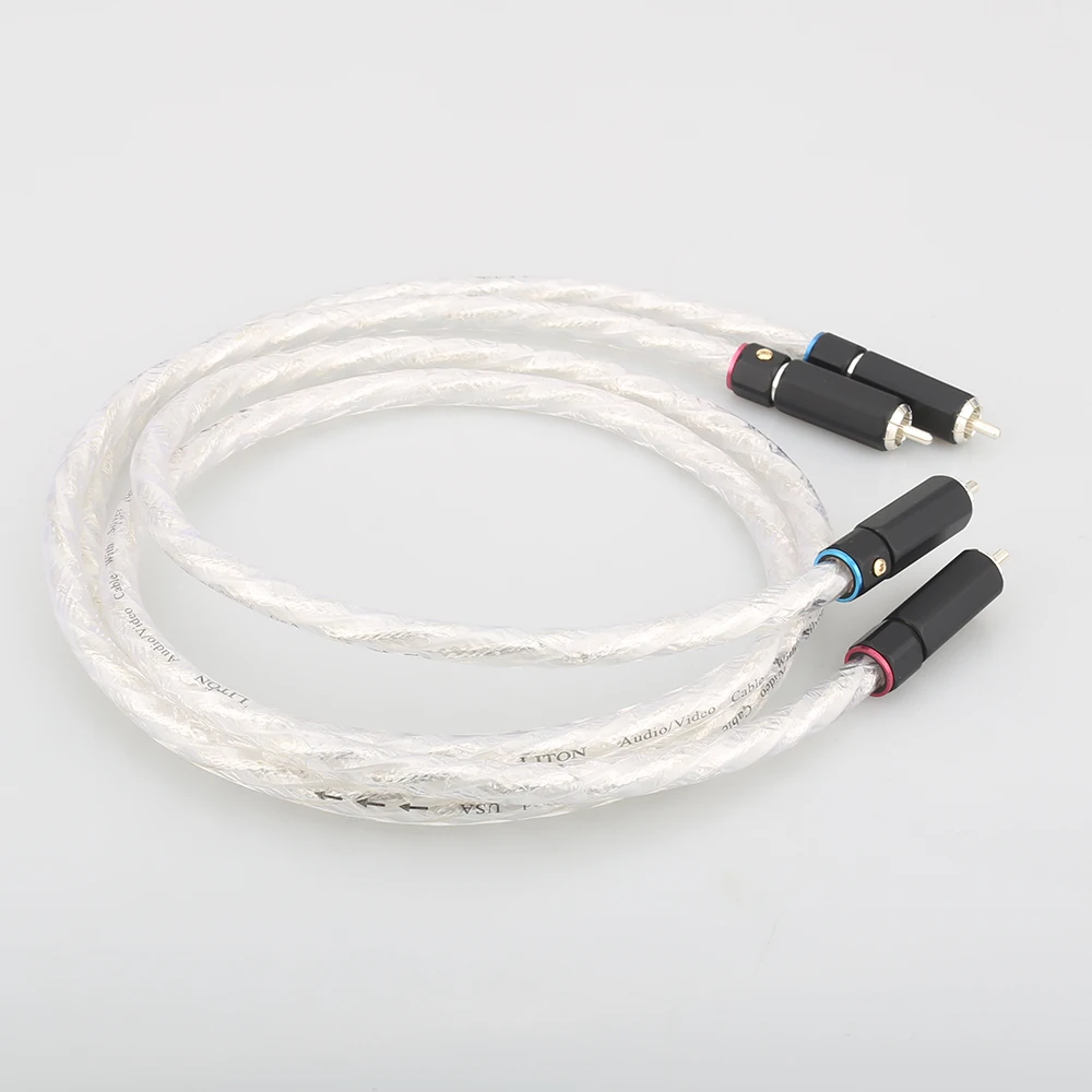 Hifiオーディオrcaプラグオーディオケーブルlitonシルバーメッキデュアルフィルターリングフィーバーオーディオ信号ケーブルrca-rca