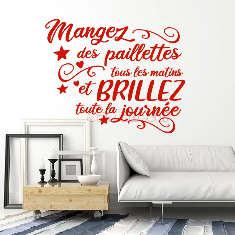 French Vinyl Stickers Mangez Des Paillettes Cuisine Wall Art Decal Kitchen Home Decor Mural Wallpaper House Decoration Poster